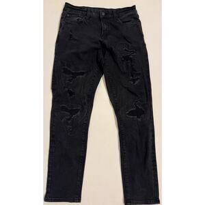Aeropostale Men's Athletic Skinny Jeans Black Distressed Sz 28x30 Denim Stretch